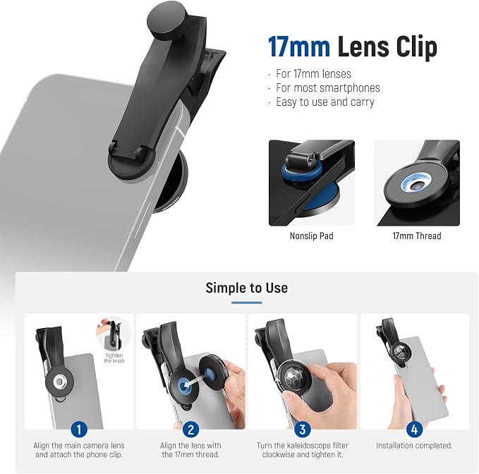 NEEWER 37mm Kaleidoscope Prism Filter with Phone Clip, K9 Crystal Glass Effect Lens Filter for 17mm Threaded Backplate, Phone Cage, Case Compatible with iPhone 17 16 Pro Max Galaxy S25 Ultra, FL-101 - Image 7