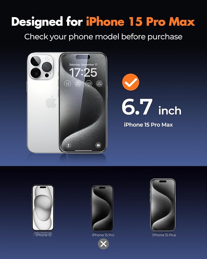 UNBREAKcable iPhone 15 Pro Max Screen Protector & Camera Lens Protector | Upgraded Dual-Tempered Glass with Military-Grade 9H Hardness, 3-Pack,HD Clarity, Anti-Fingerprint, Case Friendly, Fits 6.7'' - Image 2