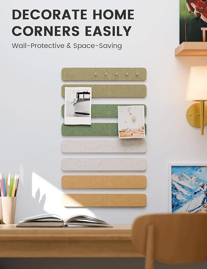 Fluxynara 13" x 2" Felt Wall Panels, Olive Grove | 8-Pack Includes 50 Push Pins and Adhesive Tabs for Photos, Notes and Decor in Bedroom Doors, Home Office or Studios - Image 4