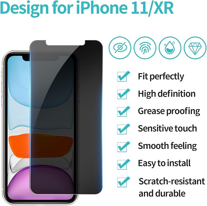 PEHAEL for iPhone 11/iPhone XR Privacy Screen Protector | 3 Pack, Installation kits, Anti-Spy Private, Anti-Scratch, 9H Tempered Glass, Case Friendly, [6.1 inch] - Image 2