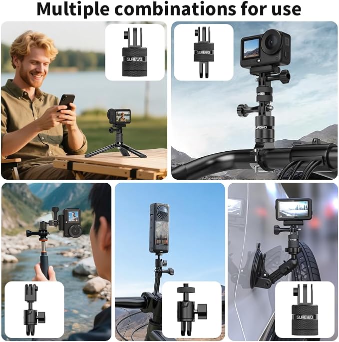Aluminum 360 Degree Rotation Camera Swivel Mount, Vertical Metal Bracket Adapter Compatible with GoPro Hero 13/12/11/10, DJI Action 6/5 Pro/4, Sony and Other Action Cameras (Adjustable Adapter Mount) - Image 9
