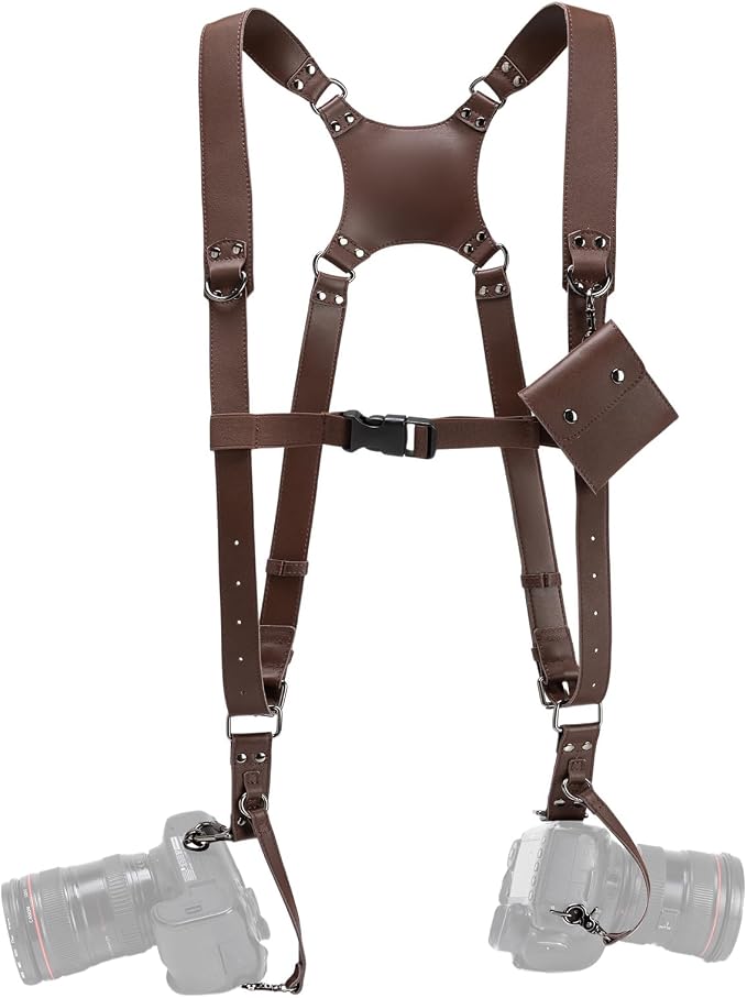 Dual Camera Harness Camera Straps Holster for Photographers Comfort Version | camera holster leather harnes spider holster camera belt camera harness for photographers leather harness camera neck strap by Honikoo