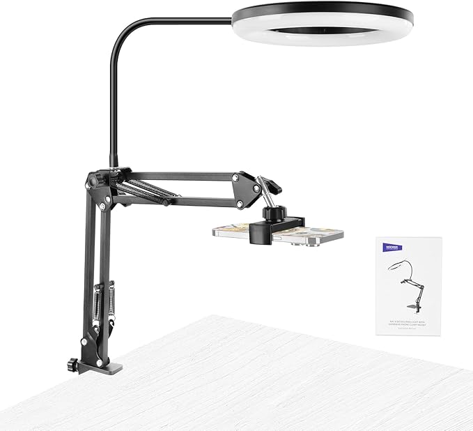 NEEWER Entry Level Version N41 8" LED Ring Light with Desk Clamp Stand/Remote, Overhead Phone Mount Holder Compatible with iPhone, Streaming Video Recording Selfie Nail Tech Food Photography Lighting by Neewer