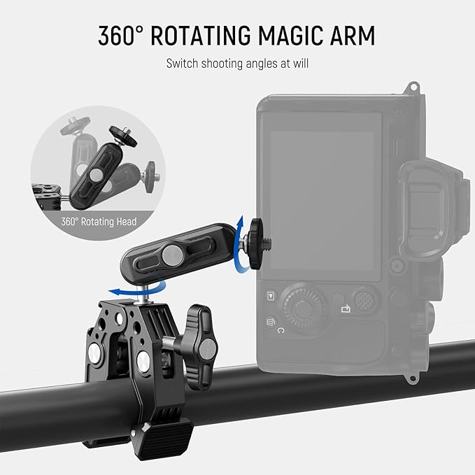 NEEWER Super Clamp with 3" Dual Ballhead Magic Arm, Cold Shoe, 1/4" Threads, Phone/Action Camera Mount Adapter for Desk Tripod Tube Crossbar Gimbal Rods Compatible with SmallRig GoPro DJI, ST83 - Image 4