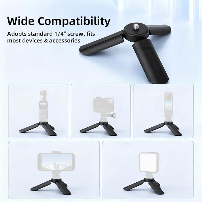 Mini Tripod for DJI Osmo Pocket 4P/4/3/2, Tabletop Stand with 1/4'' Screw | Portable Tripod Stand Hand Grip Selfie Stick with 1/4'' Screw for DJI Action 6/5 Pro/4/3/Nano & Insta360 Luna Ultra X5/X4/X3 - Image 7