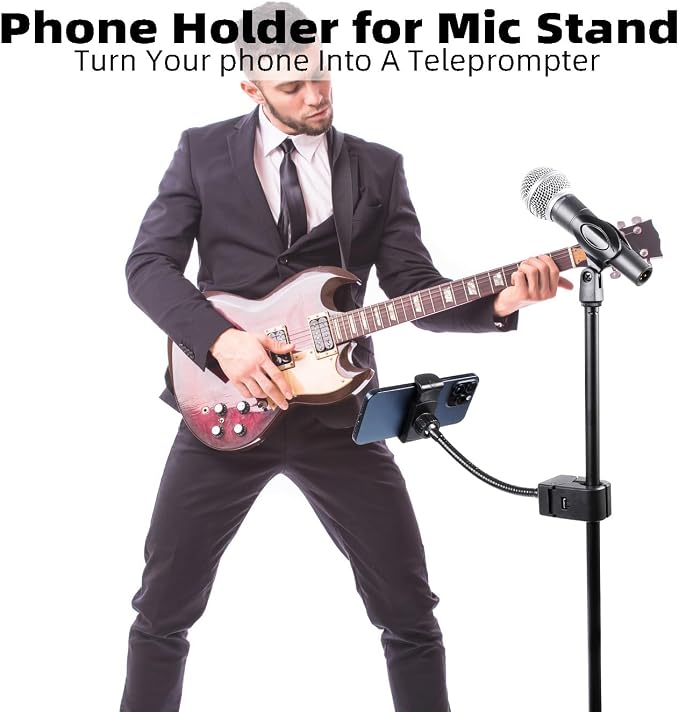 Mic Stand Phone Holder, Flexible Phone Mount with 7.9" Removable Gooseneck for Microphone Music Stand, 360°Adjustable Phone Holder for iPhone 16 Pro Max, 15 Plus, All Smartphones - Image 2