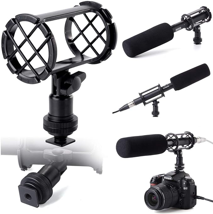 NC4 Microphone Shockmount Universal Holder Clip with Hot Shoe Mount for Shotgun Microphone Rode NTG-2 NTG-1 AKG D230 Sennheiser MKH-416 ME66 Comic - Image 4