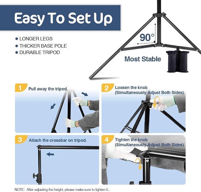 Kate Backdrop Stand Kit for Photography, Heavy Duty Photo Background Stand | 10x8.5ft(WxH) Adjustable Backdrop Stand with 8 Clamps and 2 Sandbags, Back Drop Support System Stand for Parties, Studio - Image 4
