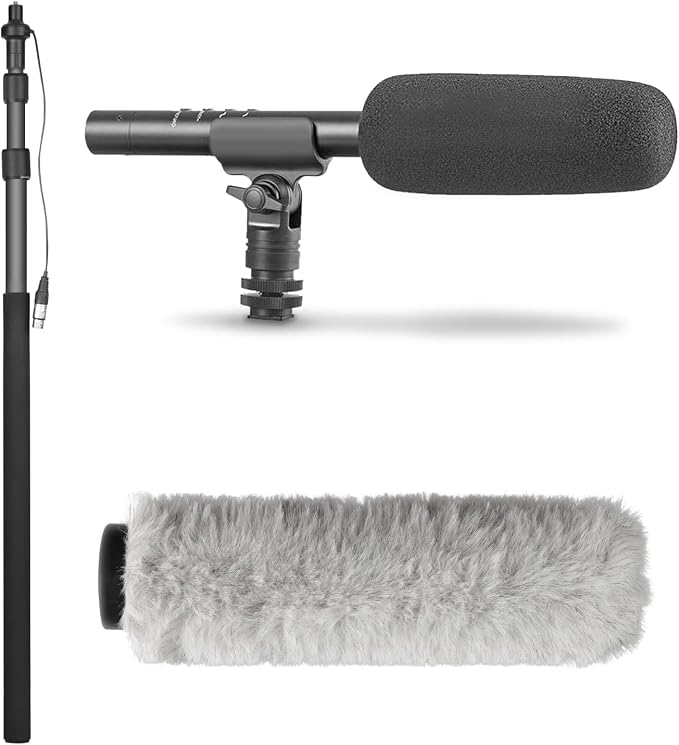 Movo XLR Shotgun Microphone & Boom Pole Kit – Professional Location Sound Recording Bundle with Shotgun Mic and Boompole with Internal XLR Cable for Filmmaking, ENG, and Broadcast Audio by Movo
