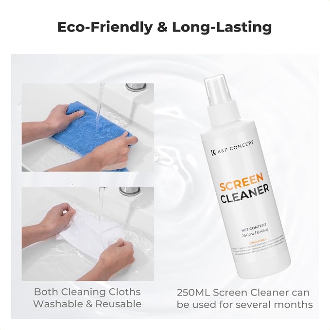 K&F CONCEPT 8-in-1 Screen Cleaning Kit, for Car, Computer, Laptop | with 250ml Cleaning Liquid, 30cm Pearl Towel, 2 Long Vacuum Cleaning Cloths, 4 Cleaning Brushes for TVs Tablets Phone Laptops - Image 7