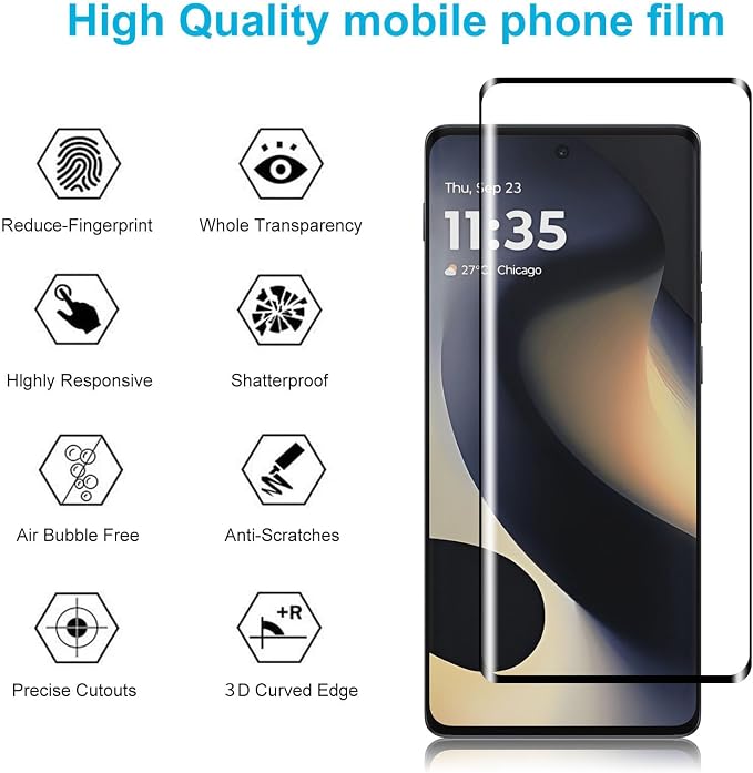 Didisky 3 Pack Screen Protector for Motorola Moto Edge 2024 Tempered Glass Film,Easy to Install, Anti Scratch,3D Curved Full Coverage,9H - Image 3