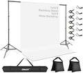 EMART 7x10 FT Photo Backdrop Stand Kit with 6x9FT White Backdrop, Studio | Background Stand Backdrop-White, 6Clamps&Clip, 2Sandbags for Photography Studio, Video Recording, Live Stream, Zoom, Portrait by EMART
