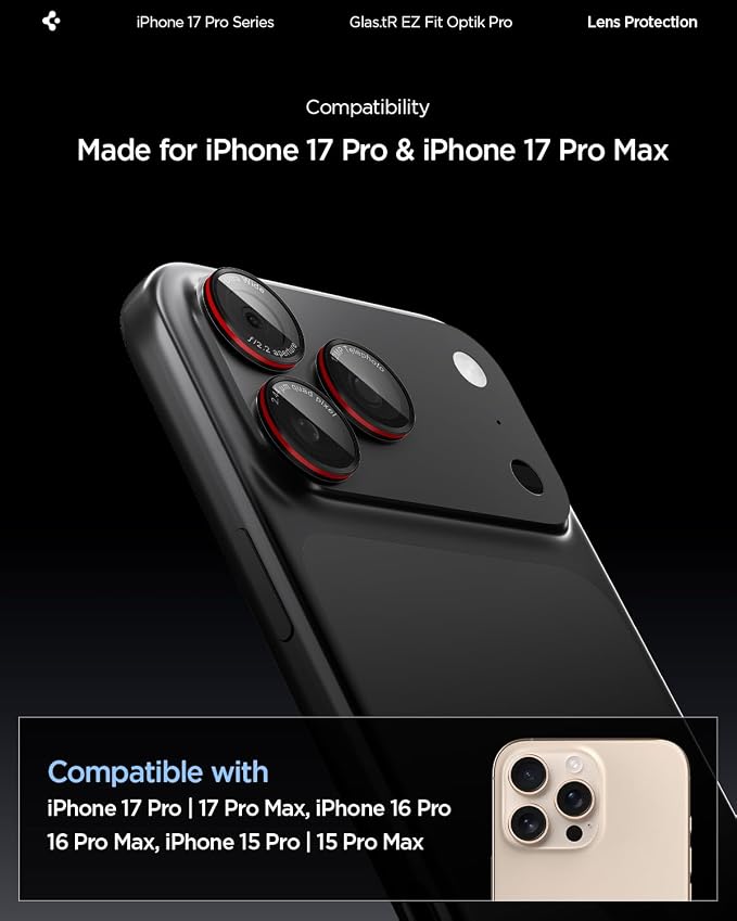 Spigen Camera Lens Protector for iPhone 16 Pro Max,16 Pro,15 Pro Max,15 Pro | GlasTR EZ Fit Optik Pro, 9H+ Tempered glass, Scratch resistant, Auto-align tray, Case-friendly - L-Series [2 Pack] - Image 2