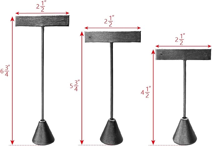 Ikee Design 6Pcs Set Earring Stand Display, 3 sizes, Ht. Faux grey Leather. | MULTI-HEIGHT EARRING DISPLAY: Steel Grey Leatherette with a stable metal base for various earring sizes; 2.5"W x 5.5"H. - Image 2