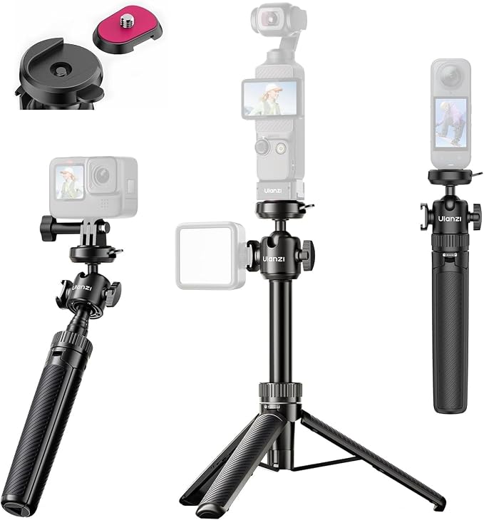 ULANZI MT90 2-in-1 Selfie Stick Tripod with CKA Quick Release, 5-Section Adjustable Aluminum Stand, 360° Ball Head & Cold Shoe for GoPro Hero/DJI Osmo Action/Insta360, Compact Cameras | 360° Ball Head & Cold Shoe Compatible with DJI OSMO Pocket 3/Pocke... - Image 9
