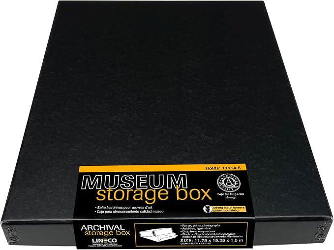 Lineco Museum Archival Storage Box, Drop Front, 11.75x15.25x1.5 in, Black | Acid-Free with Metal Edge, Preserves Picture Longevity, Organize Photos, Newspapers, Prints, Documents, Crafts, DIY by Lineco