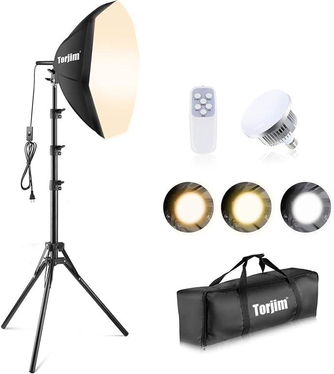 Torjim Softbox Photography Lighting Kit | 20" X 20" & 85W LED Studio Light | Soft Diffusion For Even Light | 3000-7500K Adjustable LED Bulbs for Studio Photo Video Recording Live Streaming Portraits by Torjim