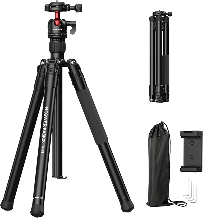 NEEWER Basics 57" Camera Tripod Monopod with Arca Type QR Plate Ball Head & Cell Phone Holder, Compact Portable Travel Stand for iPhone DSLR Camcorder Streaming Video Recording, 6.6lb/3kg Load, TP68 by Neewer
