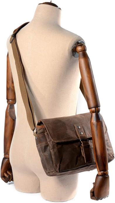 SLR Camera Bag, Waterproof Wax Canvas Bag Vintage Camera Case Messenger Bag with Interlayer Pad - Image 7