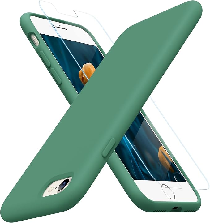 Miracase Silicone for iPhone SE 2022/SE 2020/7/8 Case,Acacia Green | Ultra Slim Cover with Screen Protector, Soft Microfiber Lining, Multi-Color Premium Silicone Shockproof Phone Case by Miracase