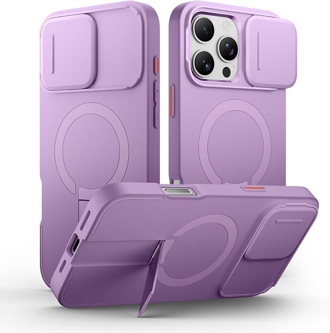 SURITCH for iPhone 16 Pro Max Case with Magnetic Camera Slide Cover and Adjustable Kickstand, Compatible with MagSafe, Shockproof Bumper Case Slim Protective Cover 6.9 Inch, Taro Purple by SURITCH