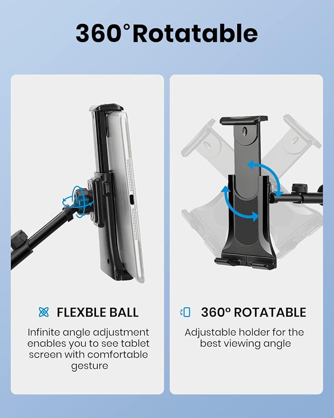 Moukey Tablet Holder for Microphone Stand, Adjustable Mic Music Stand Phone Holder Mount, Compatible with iPad, iPhone, Android, All 4.7 to 12.9 Inches Tablets & Smartphones - Image 2
