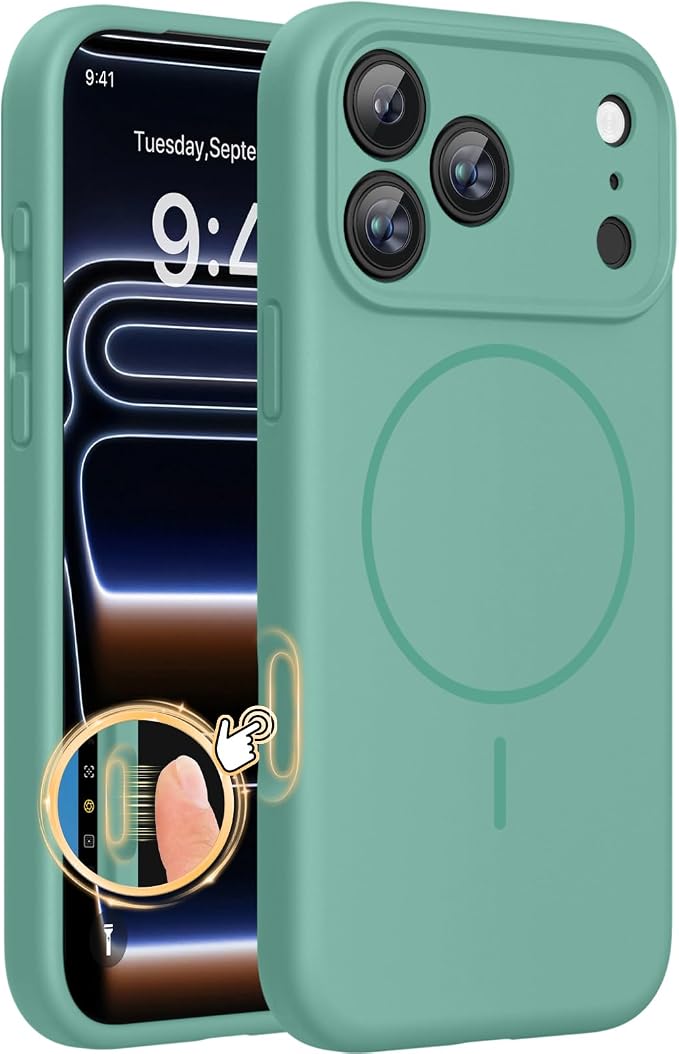 Miracase Magnetic for iPhone 17 Pro Case, Silicone, Midnight Green | Compatible with MagSafe, Soft Microfiber Lining,Shockproof Drop Protection Phone Case for 17 Pro by Miracase