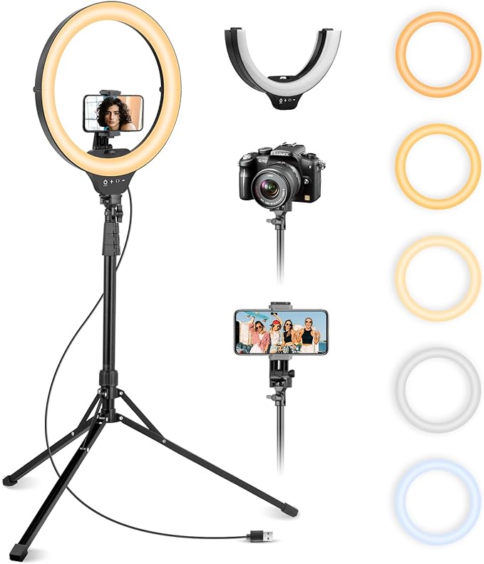 Aureday 14'' Selfie Ring Light with 62'' Tripod Stand and Phone Holder, Dimmable LED Phone Ringlight for Makeup/Video Recording/Photography, Circle Lighting for All Cell Phones&Lightweight Cameras by Aureday