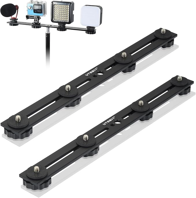 UTEBIT 2 Pack Straight Flash Mount, 1/4-3/8 Thread Hole Tripod Mount | 13 inch Flash Bracket with 1/4'' Hot Shoe, Long Dual Speedlite Bracket Extension Bar for DSLR Camera/LED Light/Microphone - Image 2