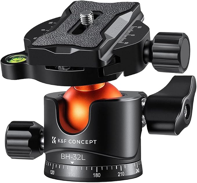 K&F CONCEPT 32mm Metal Tripod Ball Head 360 Degree Rotating Panoramic with 1/4 inch Quick Release Plate Bubble Level for Monopod Camera Camcorder Load Capacity up to 26.4lbs/12kg | Head screw 3/8", quick plate - BH32L by KFCONCEPT