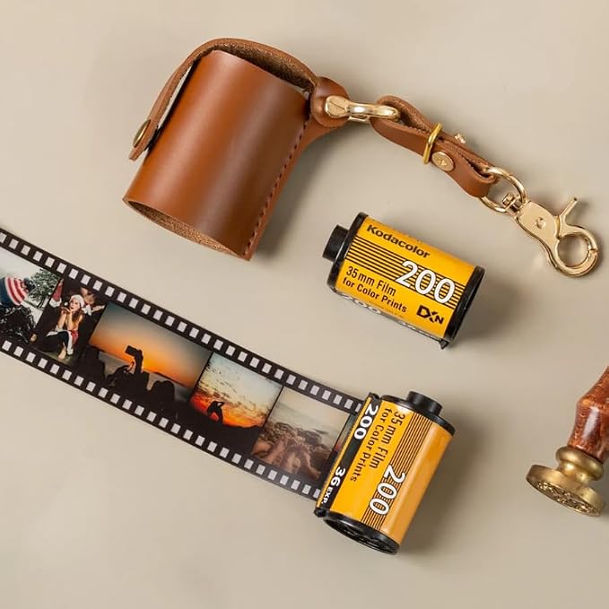 Leather 35mm Film Case Keychain, 35mm Film Holder Film Canisters with Caps for Film Photography & Gifts, H 1.96inch / 5cm (Brown) - Image 3