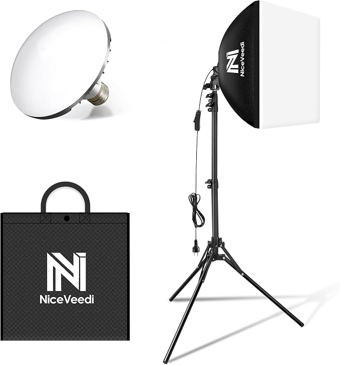 Softbox Lighting Kit, NiceVeedi 16'' x 16'' Softbox Photography Lighting Kit with 63” Tripod Stand & 5400K 450W Equivalent LED Bulb, Continuous Lighting for Photography/Video Record/Live Streaming | with 63” Tripod Stand & 5400K 450W Equivalent LED Bul... by NiceVeediOfficial