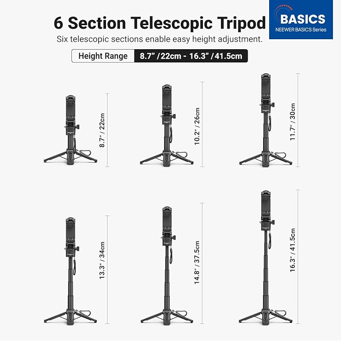 NEEWER Mini Tripod for Phone, Lightweight Foldable Small Selfie Stick Cell Phone Clamp Desk Stand with Remote & Cold Shoe Mounts Compatible with iPhone Android Samsung for Video Recording, PA986 Black - Image 2