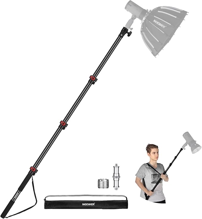 NEEWER 7.5ft/230cm Handheld Light Stand, Portable Telescopic Aluminum Photography Lighting Stand with 1/4" 3/8" 5/8" Screw/Flip Lock/Shoulder Strap for Strobe Light Flash, Max. Load 11LB/5KG, MS-230C | Handheld Light Stand, 1/4" 3/8" 5/8" Screw, Flip L... by Neewer
