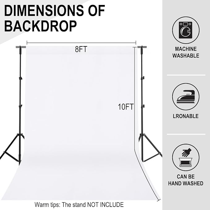 GFCC 8FTx10FT White Backdrop Background for Photography Photoshoot | Non-Reflective, Polyester Curtain, Easy Hang, Multipurpose Screen for Studio Photo Booth, Video Recording, Portrait, Party - Image 3