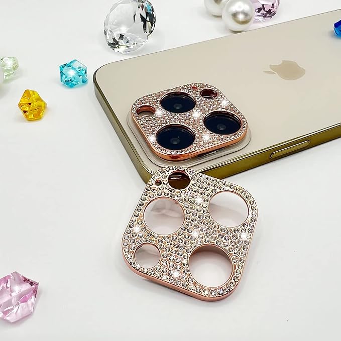 2 Pack Glitter Camera Lens Cover Protector Compatible with iPhone 13 Pro/iPhone 13 Pro Max Metal Bling Diamond Camera Lens Cover Sticker Protector (Rose Gold) by GSRYPC