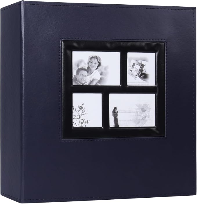 RECUTMS Photo Album 4x6 1000 Photos Leather Large Family Baby Albums Blue | Extra Large Capacity, Black Page, Horizontal and Vertical Pockets, Anniversary Wedding Memory Picture Book, DIY Cover Window by RECUTMS