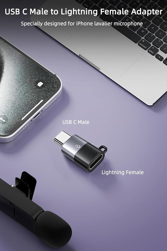 AreMe 2 Pack USB C to Lavalier Microphone Adapter, Black+Grey | Not for Headphone/Data, Type C Male Converter for Wireless Lavalier Microphone, iPhone 17/16/15 Series, iPad Pro/Air - Image 4