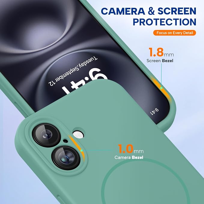 Miracase Silicone & Magnetic for iPhone 16 Case, Midnight Green | Compatible with MagSafe, Anti-Scratch Microfiber Lining, Liquid Silicone Case Shockproof Drop Protection Phone Case for 16 - Image 4