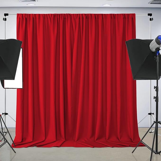 Joydeco 10x10ft Red Christmas Backdrop Curtain for Parties, Wrinkle Free Red Christmas Curtains Photo Backdrop for Wedding, Birthday Party Graduation Baby Shower Photography(5ft x 10ft, 2 Panels) by JOYDECO