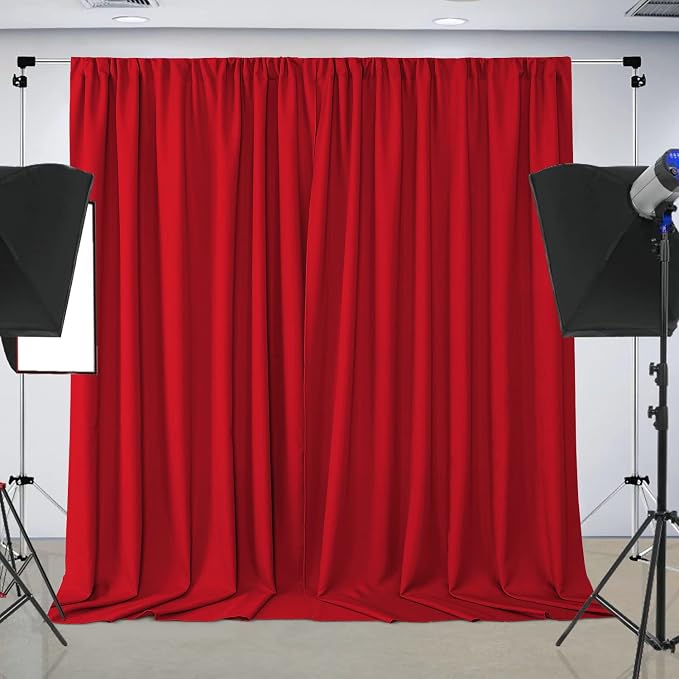 Joydeco Red Christmas Backdrop Curtain for Parties, Wrinkle Free Red Christmas Curtains Photo Backdrop for Wedding Decor, Birthday Party Graduation Baby Shower Photography Drapes(5ft x 7ft, 2 Panels) - Image 3