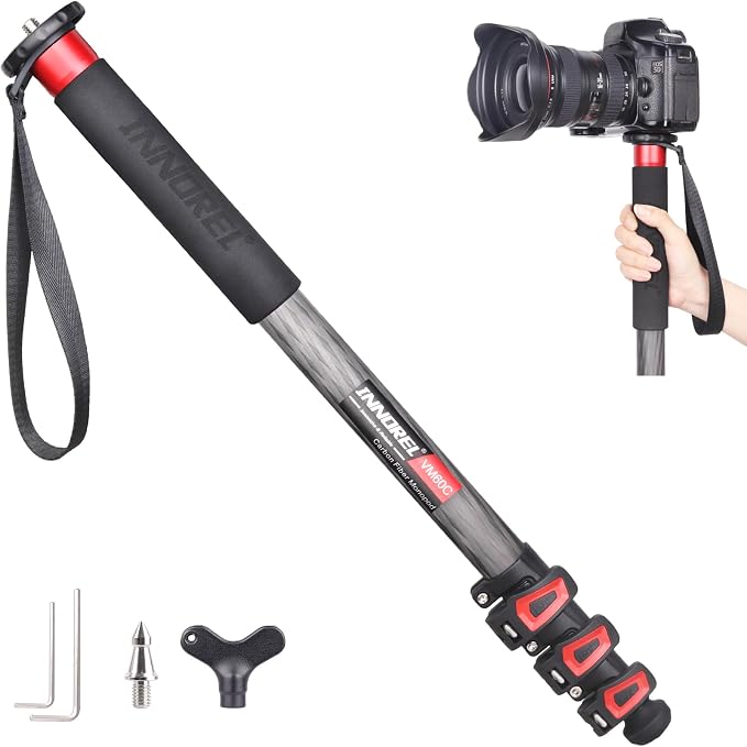 Camera Monopod INNOREL VM60C Carbon Fiber Portable Compact Lightweight Travel Monopod with Fast Flip Lock for Canon Nikon Sony DSLR Camera Video Camcorder Photography Load 22lbs/10kg Height 63in/160cm by INNOREL