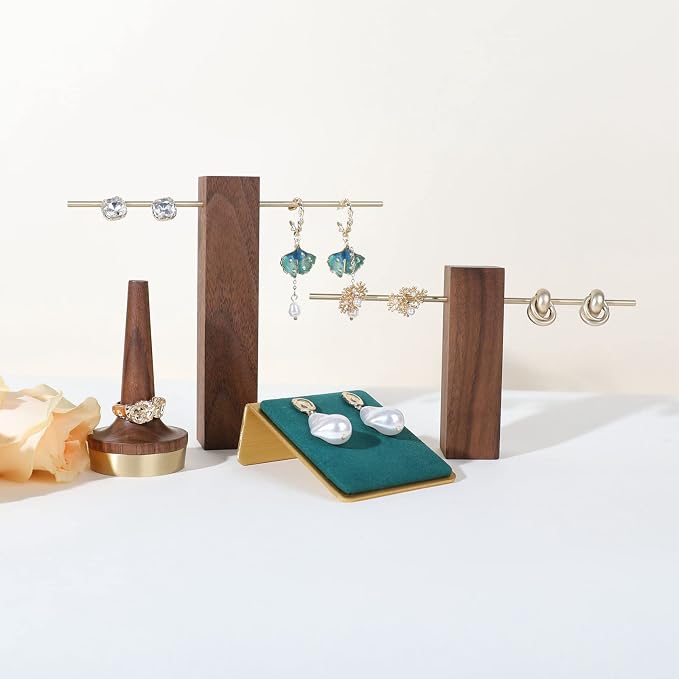 Gold earring stands and displays for show, Green velvet earring holders, Jewelry display stands for selling【Green】 - Image 8