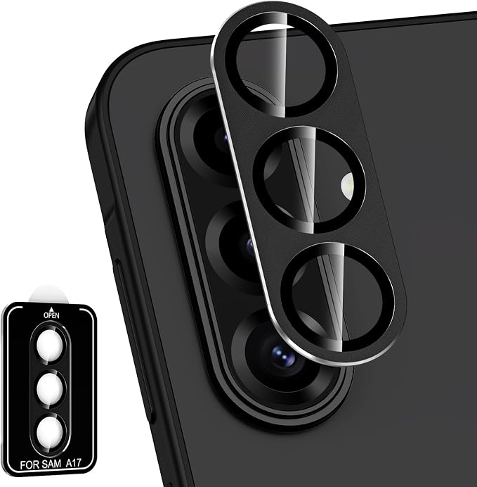 for Samsung Galaxy A17 Camera Lens Protector, Individual Metal Ring Tempered Glass Lens Cover, [Strong Adsorption] Scratch Resistant Ultra-Thin HD Clear Lens Cover, 1 Set-Black by Btscase