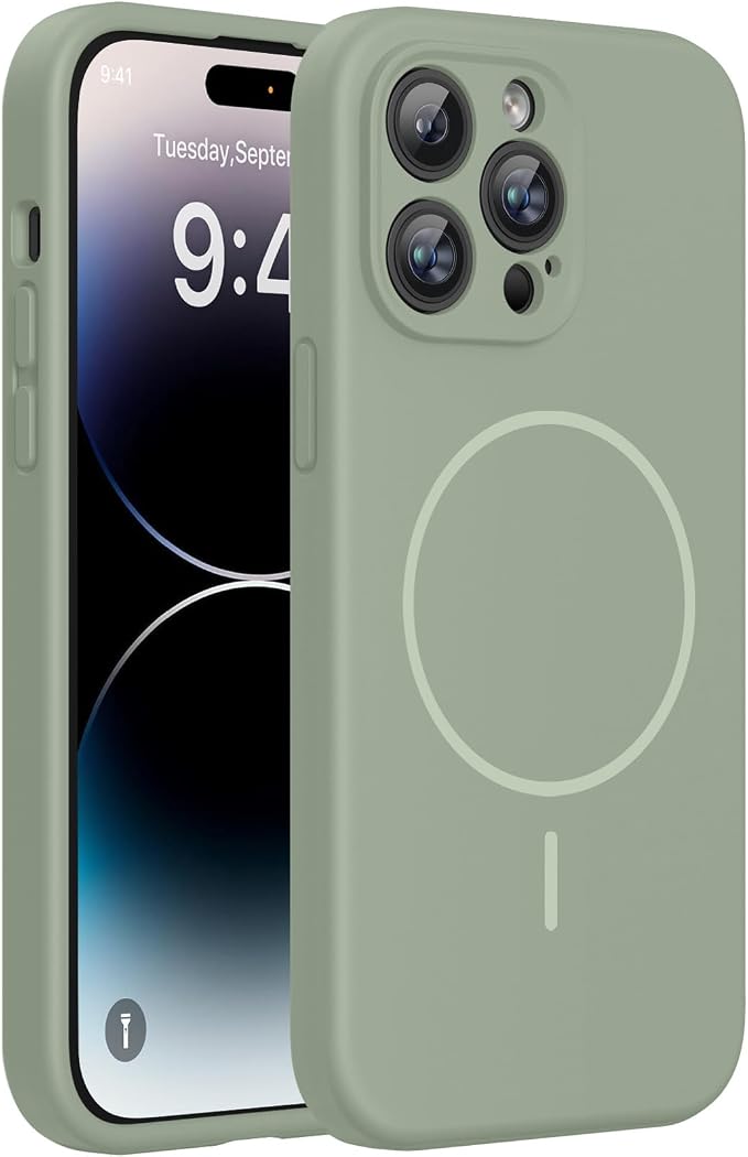 miracase Designed for iPhone 14 Pro Case, [Upgraded Camera Protection], Shockproof Liquid Silicone Rubber Phone Case Cover for 14 Pro 6.1 inch, Patina Green by Miracase