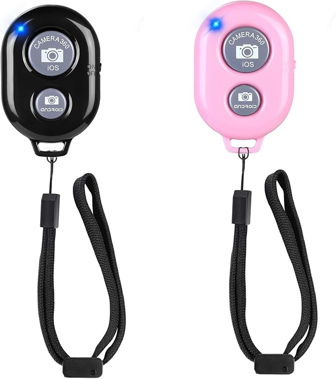 Cellphone Remote Shutter for Smartphones and Tablets, AOQIYUE Wireless Camera Remote Control Compatible with iPhone/Android Cellphone Wrist Strap Included (Black+Pink) by EszkozTA