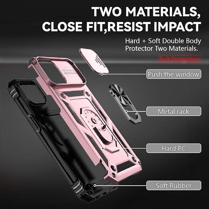 HNHYGETE for iPhone 15 Case with HD Screen Protector: [Military Grade 20ft. Drop Tested] Ring Shockproof Protective Phone Case for - iPhone 15 Rose Gold - Image 5