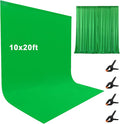10X20ft Large Green Screen Backdrop for Photography, LCUIRC Two Rod Pocket Chromakey Collapsible Green Polyester Curtain with 4 Clamps for Photography, Zoom Meeting and Game Live Steaming by LCUIRC