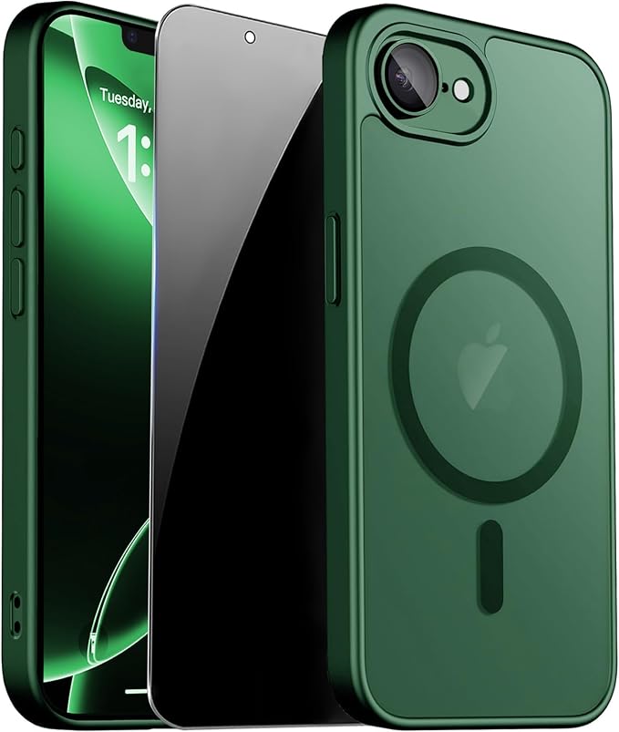 Magnetic for iPhone 17e Case & iPhone 16e Case, Green | Full Camera Protection, Privacy Screen Protector, Compatible with MagSafe, Translucent Matte Shockproof Cover for 17 e 16 e by ZOZDOKG