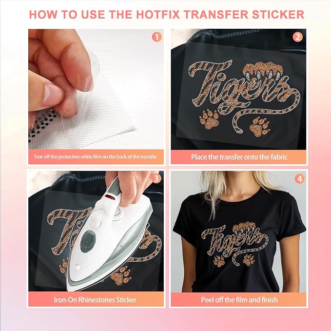 1 Pc Tiger Rhinestone Iron on Hotfix Transfer Decal, Tiger Footprints Pattern Bling DIY Patch Clothing Repair Applique T-Shirt Vest Shoes Hat Jacket Decor Clothing DIY Accessories - Image 5